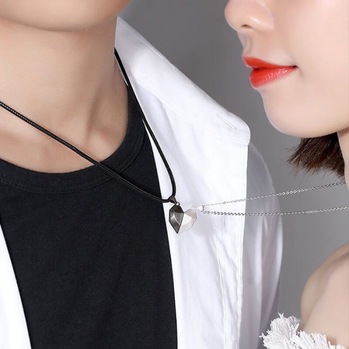 1 Pcs Pairs Magnetic Heart Pendant Copper Plated Tibetan Silver Rope Chain Couple Necklace For Women 2