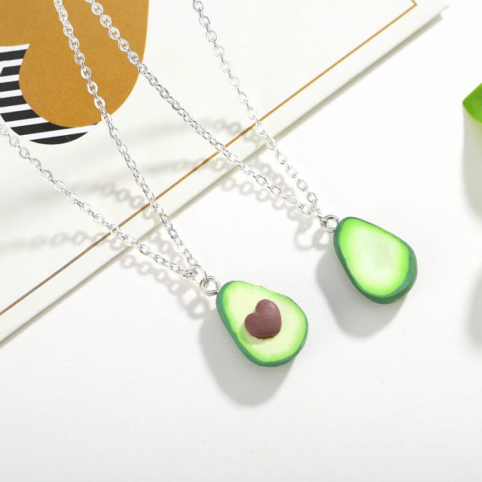 1 Pair Of Green Avocado Bff Friendship Necklace Pendant Cute Green Avocado Couple Necklace Set Gift 4