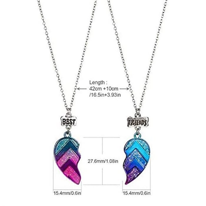 2 Pcs Unisex BFF Necklace Broken Heart Pendant Best Friend Letter Fashion Couple Chain Necklace Women 1