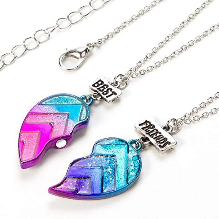 2 Pcs Unisex BFF Necklace Broken Heart Pendant Best Friend Letter Fashion Couple Chain Necklace Women 2