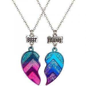 2 Pcs Unisex BFF Necklace Broken Heart Pendant Best Friend Letter Fashion Couple Chain Necklace Women