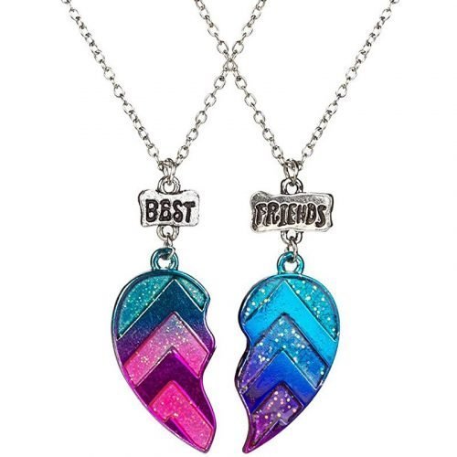 2 Pcs Unisex BFF Necklace Broken Heart Pendant Best Friend Letter Fashion Couple Chain Necklace Women