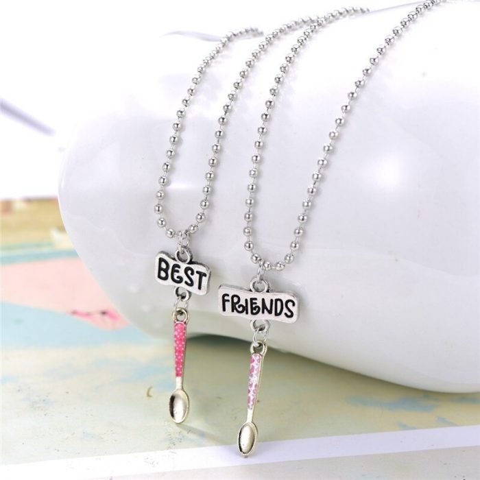 2PCS Pair Best Friends Spoon Necklaces Kids Imitation tablespoon Necklace For Children Jewelry Birthday Gifts MDNEN 1