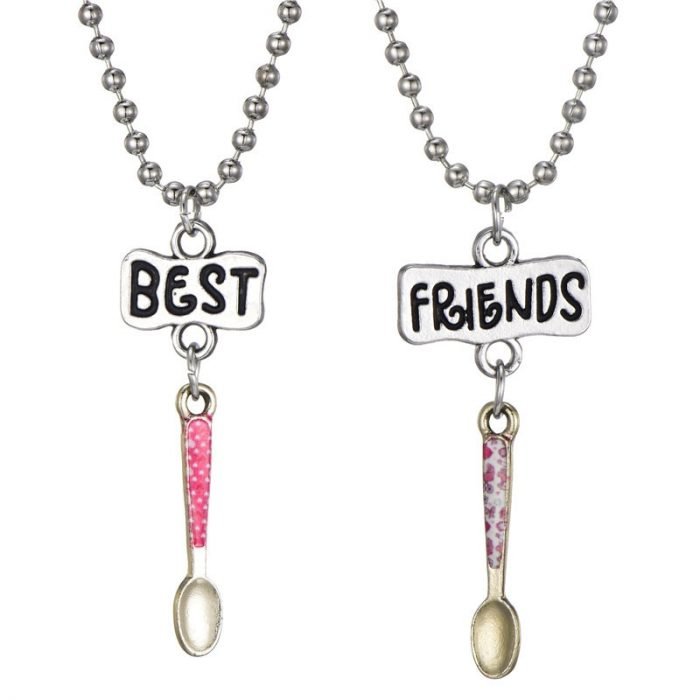 2PCS Pair Best Friends Spoon Necklaces Kids Imitation tablespoon Necklace For Children Jewelry Birthday Gifts MDNEN