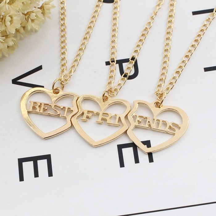 3 Pcs Set Best Friends Necklace Gold Heart Shaped Pendant BFF Necklaces Friendship Choker For Women 2