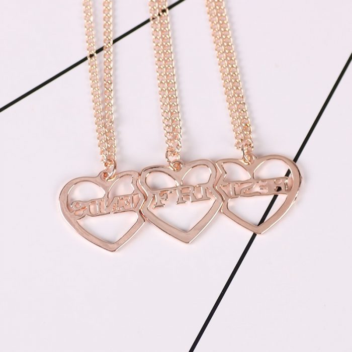 3 Pcs Set Best Friends Necklace Gold Heart Shaped Pendant BFF Necklaces Friendship Choker For Women 4