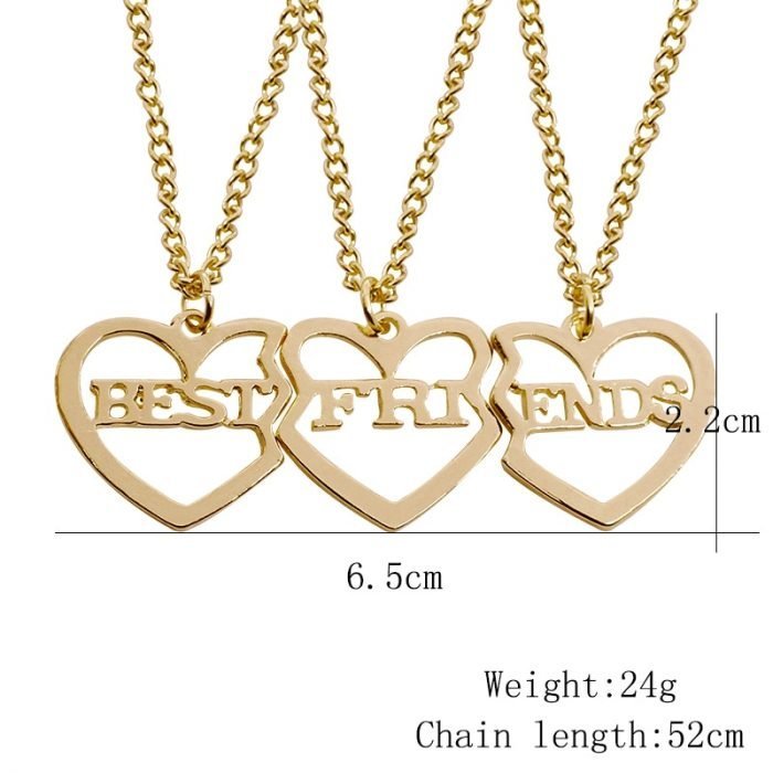 3 Pcs Set Best Friends Necklace Gold Heart Shaped Pendant BFF Necklaces Friendship Choker For Women 5