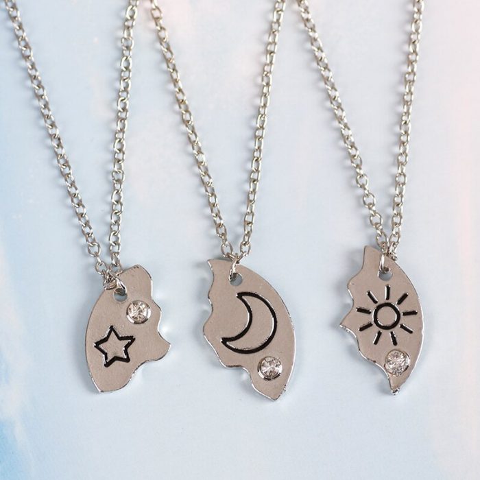 3 Piece Set Sun Moon Star Pendant Necklace Best Friend Bff Friendship Couple Necklace Fashion Jewelry 3