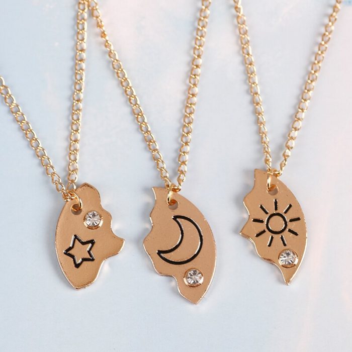 3 Piece Set Sun Moon Star Pendant Necklace Best Friend Bff Friendship Couple Necklace Fashion Jewelry 4