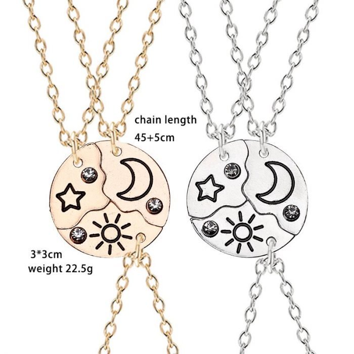 3 Piece Set Sun Moon Star Pendant Necklace Best Friend Bff Friendship Couple Necklace Fashion Jewelry 5