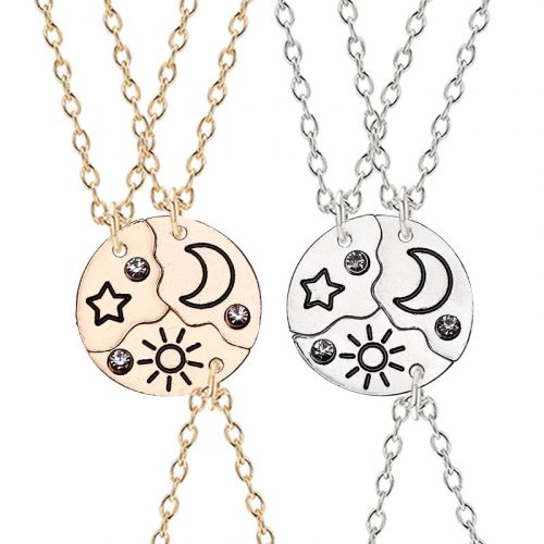 3 Piece Set Sun Moon Star Pendant Necklace Best Friend Bff Friendship Couple Necklace Fashion Jewelry