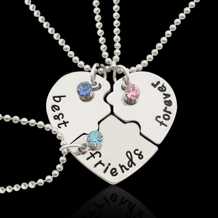 3 Pieces Set Of Best Friends Forever Letter Pendant Commemorative Friendship 3 Color Rhinestone Chain Necklace 1