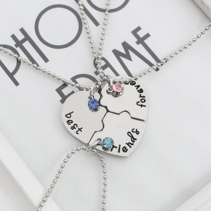 3 Pieces Set Of Best Friends Forever Letter Pendant Commemorative Friendship 3 Color Rhinestone Chain Necklace 2