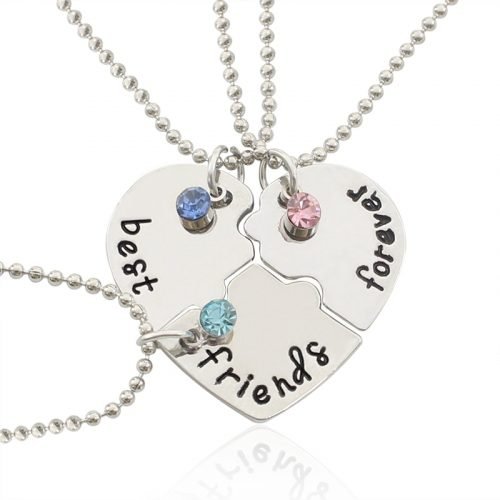 3 Pieces Set Of Best Friends Forever Letter Pendant Commemorative Friendship 3 Color Rhinestone Chain Necklace