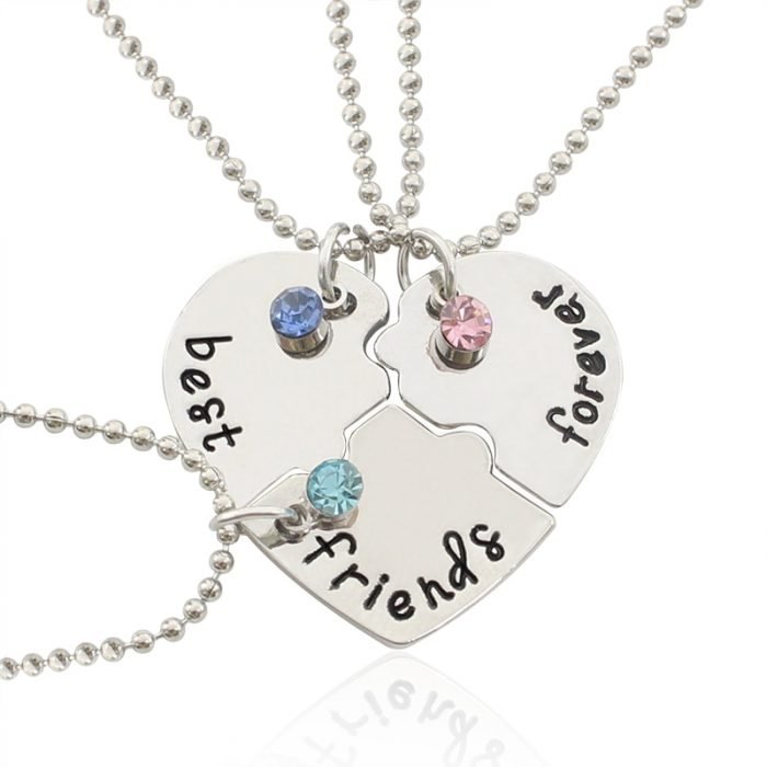 3 Pieces Set Of Best Friends Forever Letter Pendant Commemorative Friendship 3 Color Rhinestone Chain Necklace