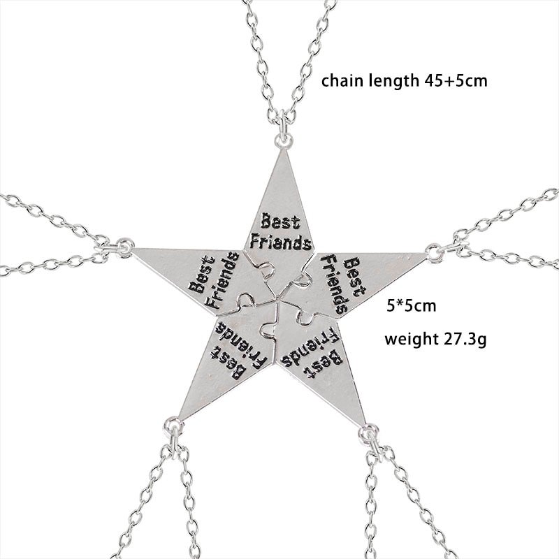 5 piece Best Friend Stitching Necklace Male And Female Students Bff Friendship Pendant Star Metal Choker 4
