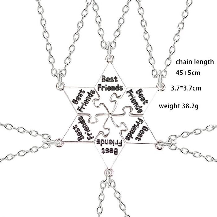 6 piece Best Friend Necklace Hexagon Letter Pendant Bff Choker Fashion Men And Women Friendship Necklace 4