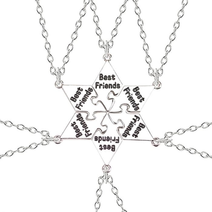 6 piece Best Friend Necklace Hexagon Letter Pendant Bff Choker Fashion Men And Women Friendship Necklace