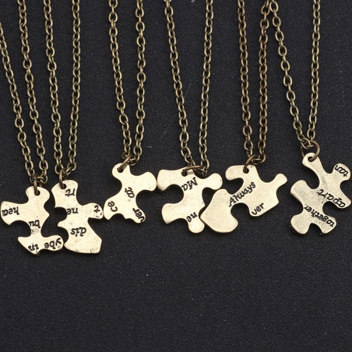 Always Together Never Apart 5 Pcs Set Best Friends Necklaces For Women Girls Vintage Puzzle 3