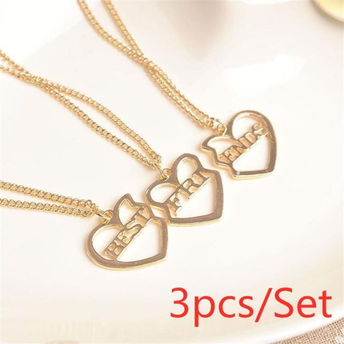 Fashion 3 Pieces Set Best Friends Broken Heart Pendant Necklace Women BBF Friendship Jewelry Gift 1