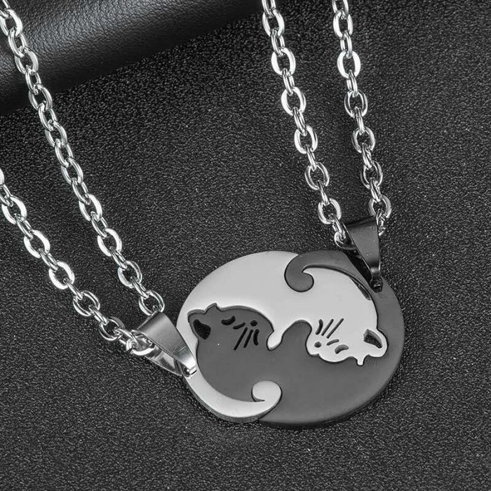 Korean Fashion Stainless Titanium Steel Couple Matching Heart Pendant Necklace For Women Men Best Friend Jewelry 1