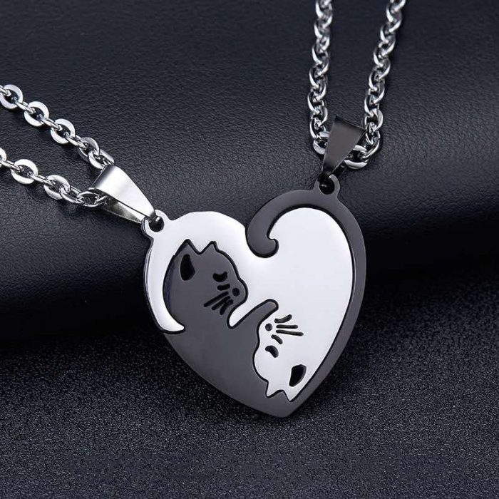 Korean Fashion Stainless Titanium Steel Couple Matching Heart Pendant Necklace For Women Men Best Friend Jewelry 2