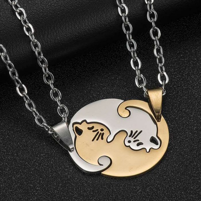 Korean Fashion Stainless Titanium Steel Couple Matching Heart Pendant Necklace For Women Men Best Friend Jewelry 3