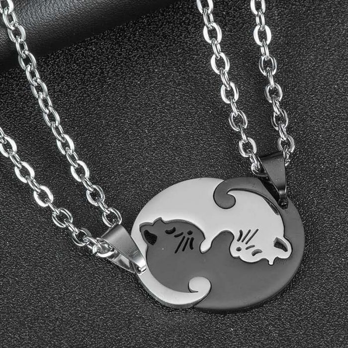 Korean Fashion Stainless Titanium Steel Couple Matching Heart Pendant Necklace For Women Men Best Friend Jewelry 4