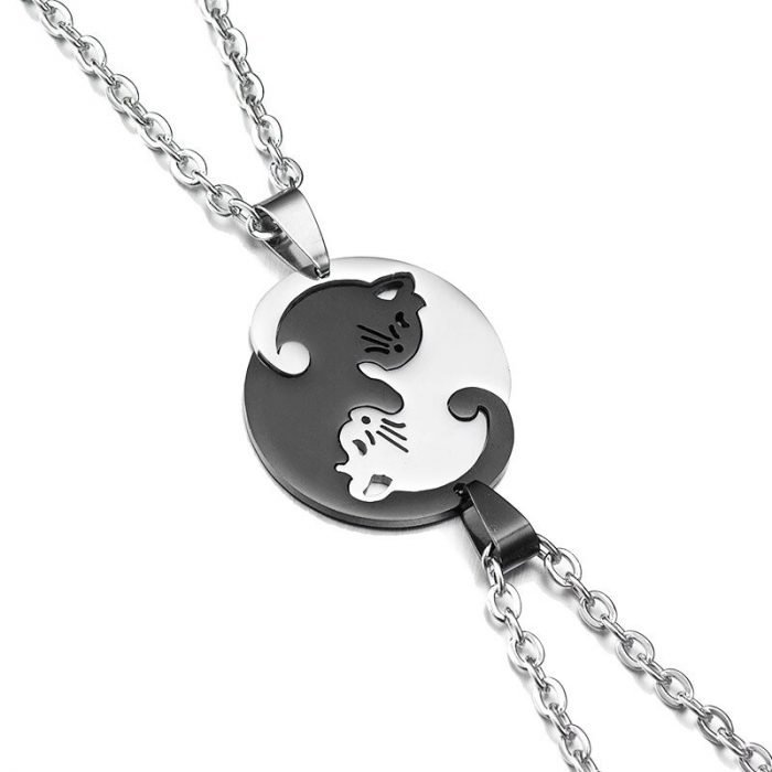 Korean Fashion Stainless Titanium Steel Couple Matching Heart Pendant Necklace For Women Men Best Friend Jewelry 5