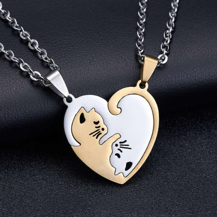 Korean Fashion Stainless Titanium Steel Couple Matching Heart Pendant Necklace For Women Men Best Friend Jewelry