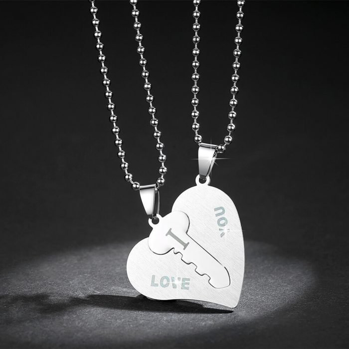 Silver Key To Heart I Love You Couple Necklaces In Titanium 2