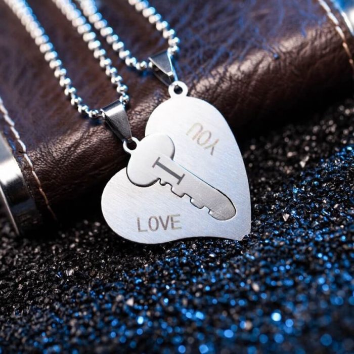 Silver Key To Heart I Love You Couple Necklaces In Titanium 5