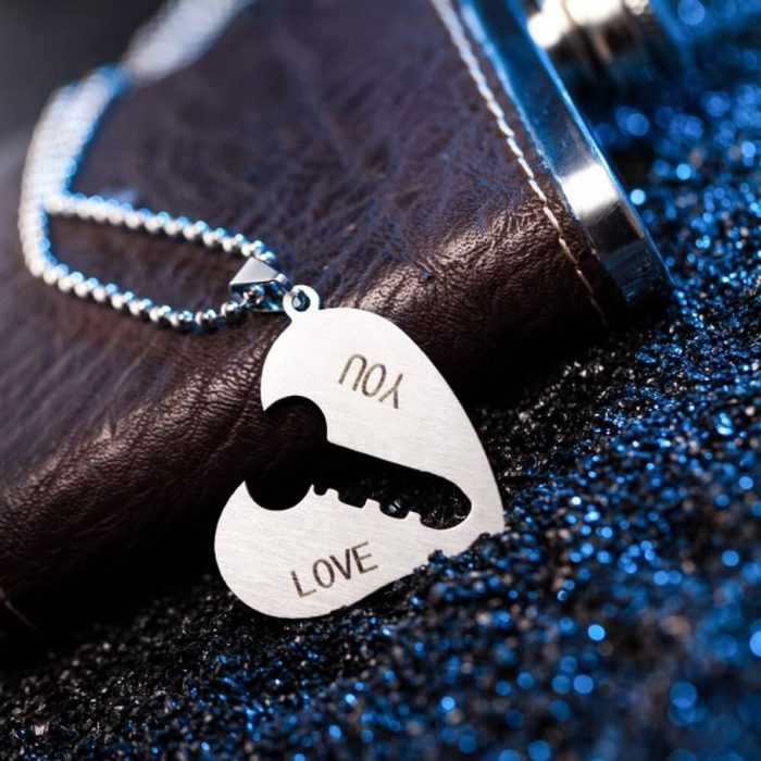 Silver Key To Heart I Love You Couple Necklaces In Titanium 6