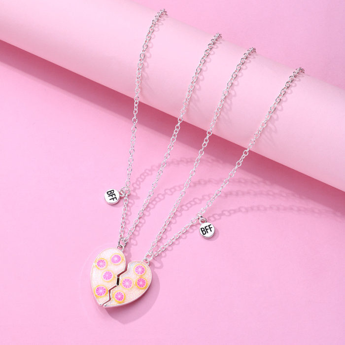 2Pcs Set Fashion Trendy Best Friend Necklace Cute Orange Pattern Heart Enamel Pendant BFF Necklace Gifts 1