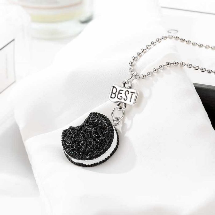 Cute BFF resin Oreo Biscuits And Coffee cup Pendant Necklace Best Friends Children Gift Friendship Jewelry 3