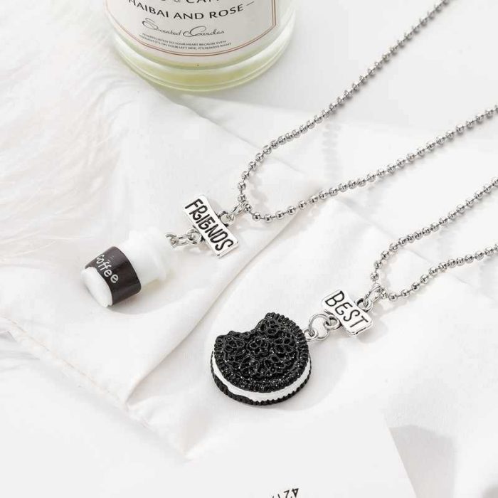 Cute BFF resin Oreo Biscuits And Coffee cup Pendant Necklace Best Friends Children Gift Friendship Jewelry