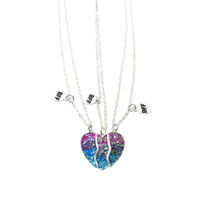 Fashion 2021 3 pack Bff Heart Pendant Necklace Rainbow Enamel Broken Heart Pendant On Stainless Chains 2