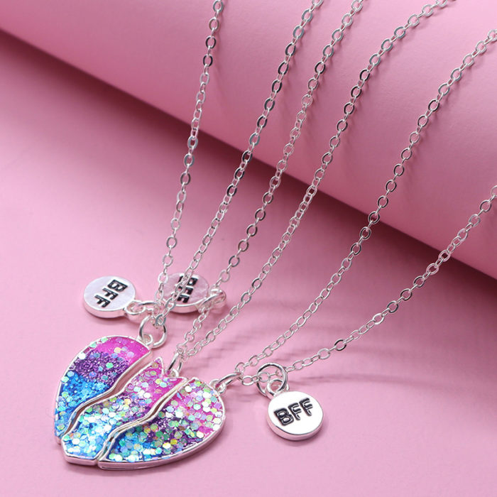 Fashion-2021-3-pack-Bff-Heart-Pendant-Necklace-Rainbow-Enamel-Broken-Heart-Pendant-On-Stainless-Chains