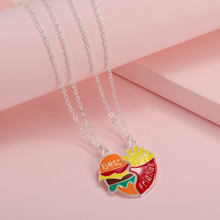 New 2pcs Emulational Miniature cheeseburger french fries burger Pendant Necklaces BFF Friendship Creative Jewelry Christmas Gift 1