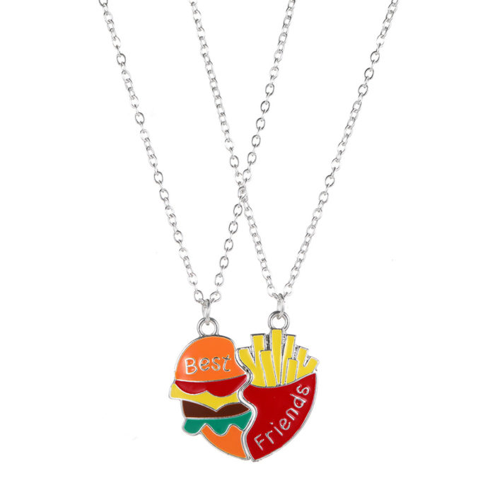 New 2pcs Emulational Miniature cheeseburger french fries burger Pendant Necklaces BFF Friendship Creative Jewelry Christmas Gift 2