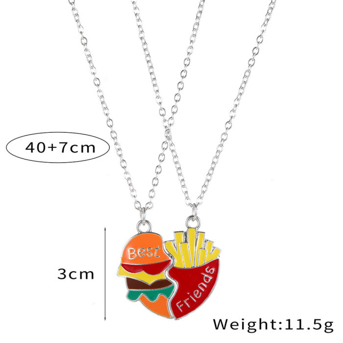 New 2pcs Emulational Miniature cheeseburger french fries burger Pendant Necklaces BFF Friendship Creative Jewelry Christmas Gift 3