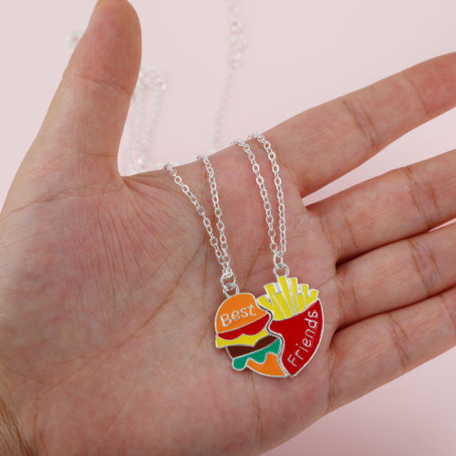 New 2pcs Emulational Miniature cheeseburger french fries burger Pendant Necklaces BFF Friendship Creative Jewelry Christmas Gift