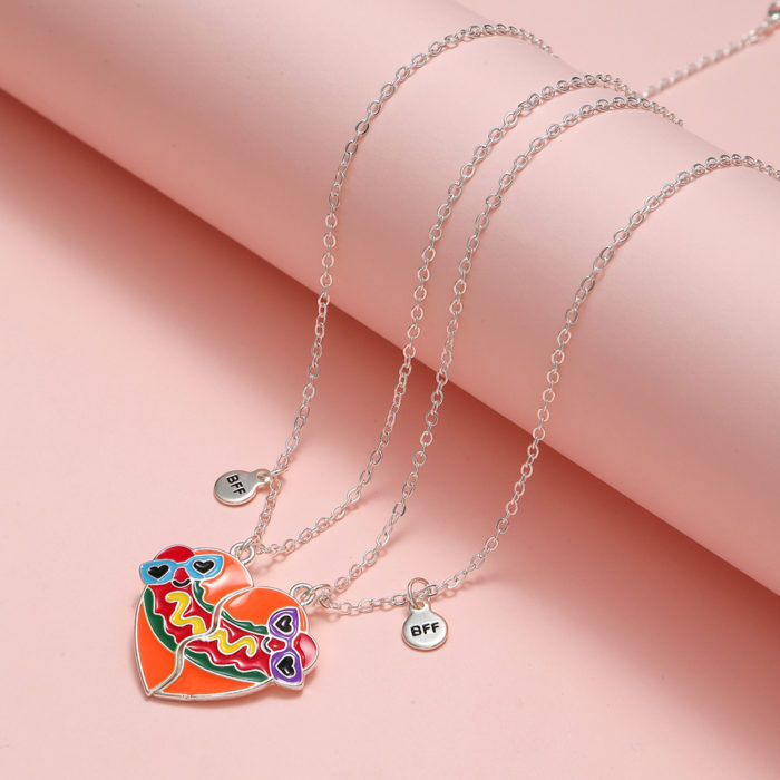 New Cartoon Colorful Hamburger Pendant Chain Best Friends Necklace BFF Friendship Children s Jewelry Gift 1