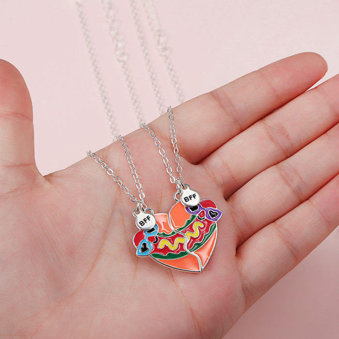 New Cartoon Colorful Hamburger Pendant Chain Best Friends Necklace BFF Friendship Children s Jewelry Gift 3