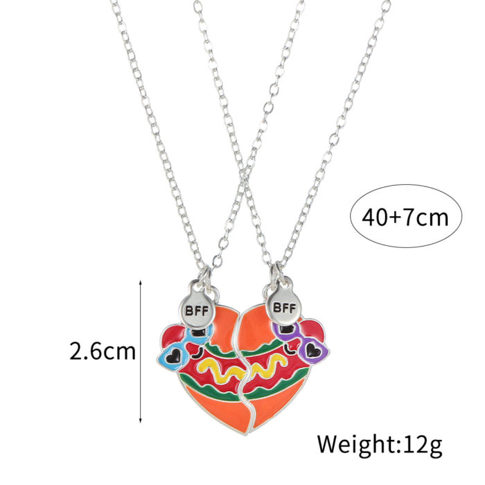 New Cartoon Colorful Hamburger Pendant Chain Best Friends Necklace BFF Friendship Children s Jewelry Gift 4