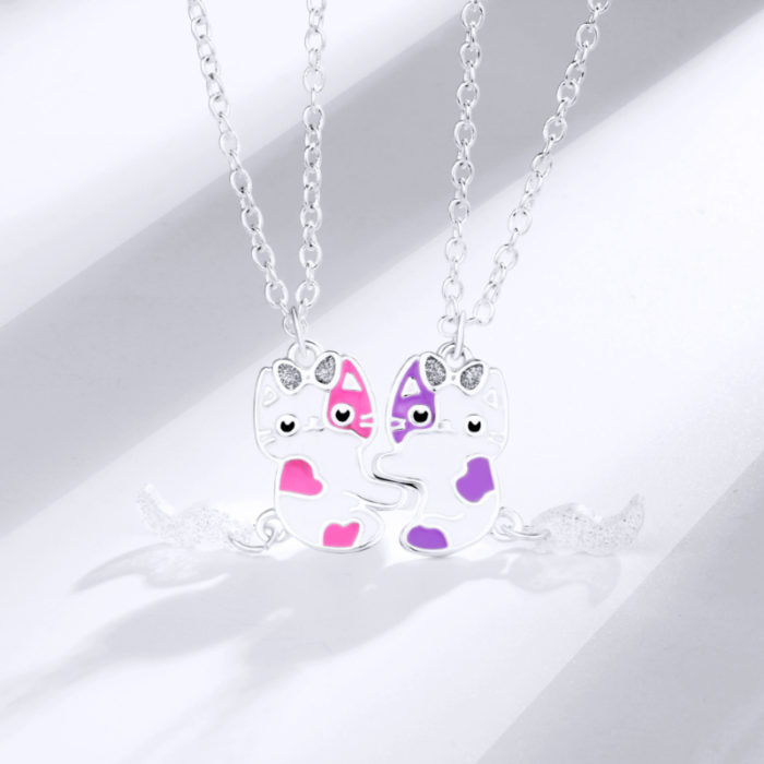 New Cute Cat Shape Pendant Chain Best Friends Necklace BFF Friendship Children s Jewelry Gift for 1