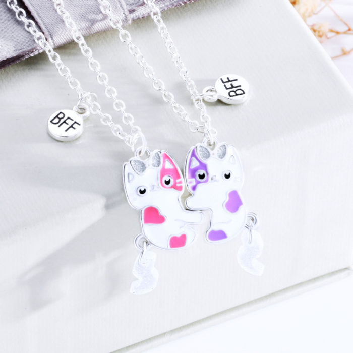 New Cute Cat Shape Pendant Chain Best Friends Necklace BFF Friendship Children s Jewelry Gift for 2