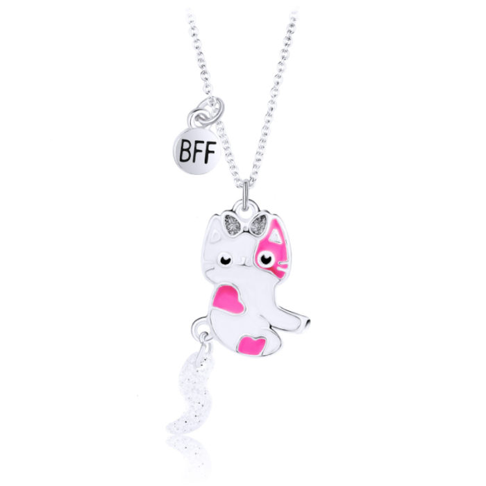 New Cute Cat Shape Pendant Chain Best Friends Necklace BFF Friendship Children s Jewelry Gift for 4