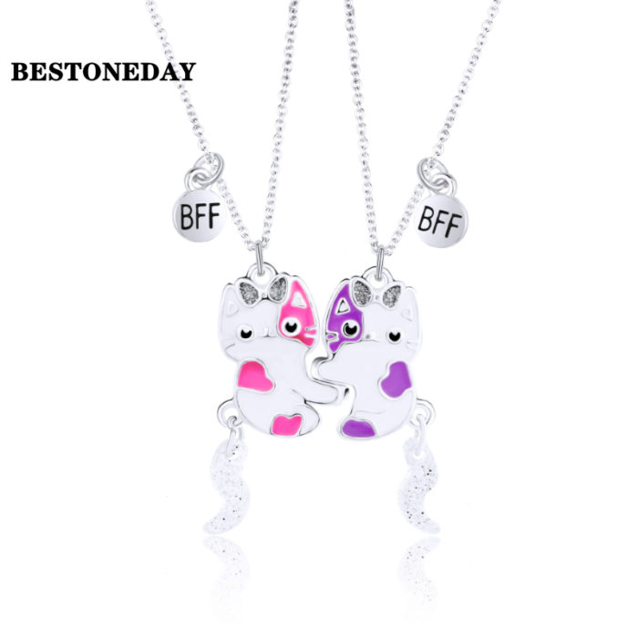 New Cute Cat Shape Pendant Chain Best Friends Necklace BFF Friendship Children s Jewelry Gift for