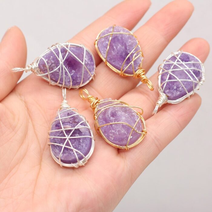 Natural Stone Amethyst Winding Irregular Water Drop Pendant For Jewelry Making DIY Necklace Earring Accessories Gems 1